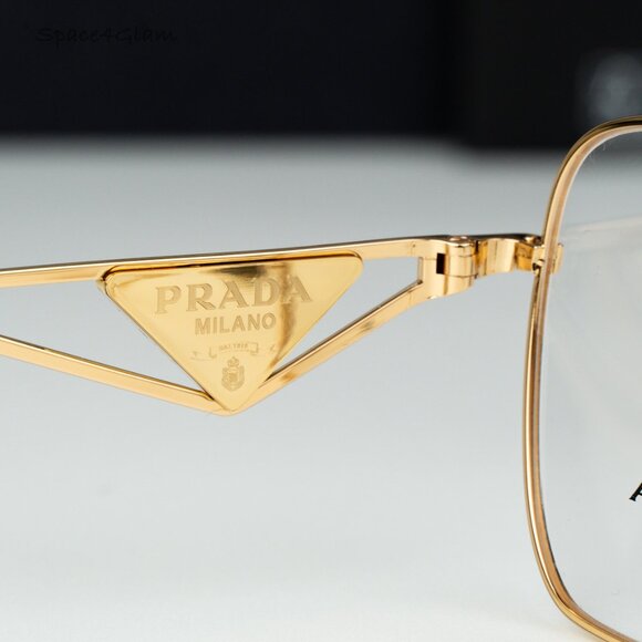Prada Women Eyeglasses Gold Demo Rectangle PRB50V 5AK1O1 NEW AUTHENTIC - Picture 6 of 8